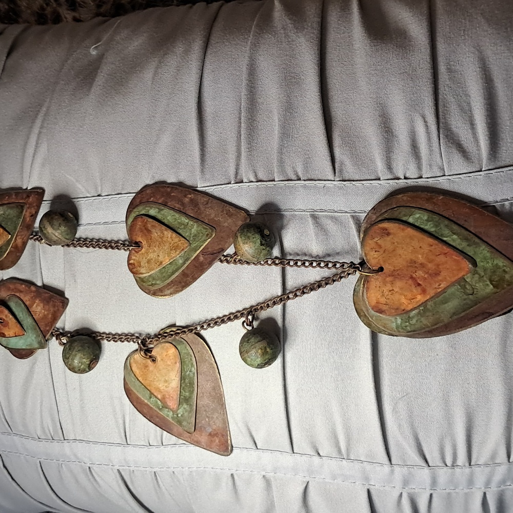 Boho metal heart and bead necklace